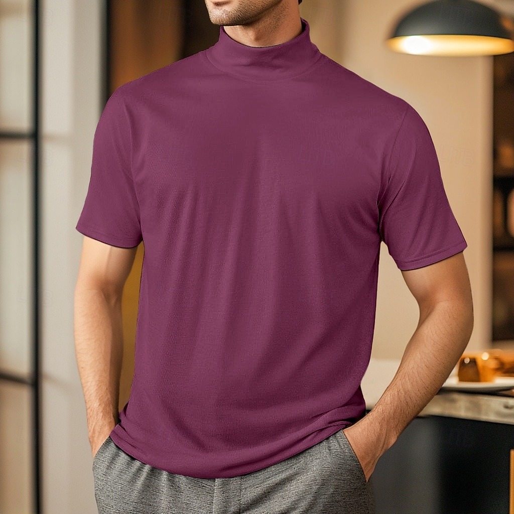 2026年 男性用 Tシャツ タートルネックシャツ 半袖 タートルネック 夏 春 平織り ファッション カジュアル 快適 ソフト 家 カジュアル 週末 ブラック ホワイト グレー メンズトップTシャツ  コレクション – $14.99 –P10