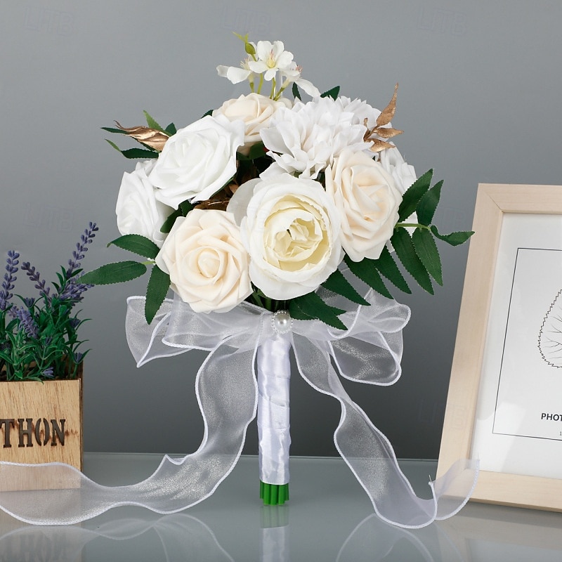 Ramos de novia, ramos de novia y dama de honor de estilo occidental con flores de seda artificiales, flores artificiales para fotografía de bodas al aire libre y accesorios 2025 - $21.24 –P1