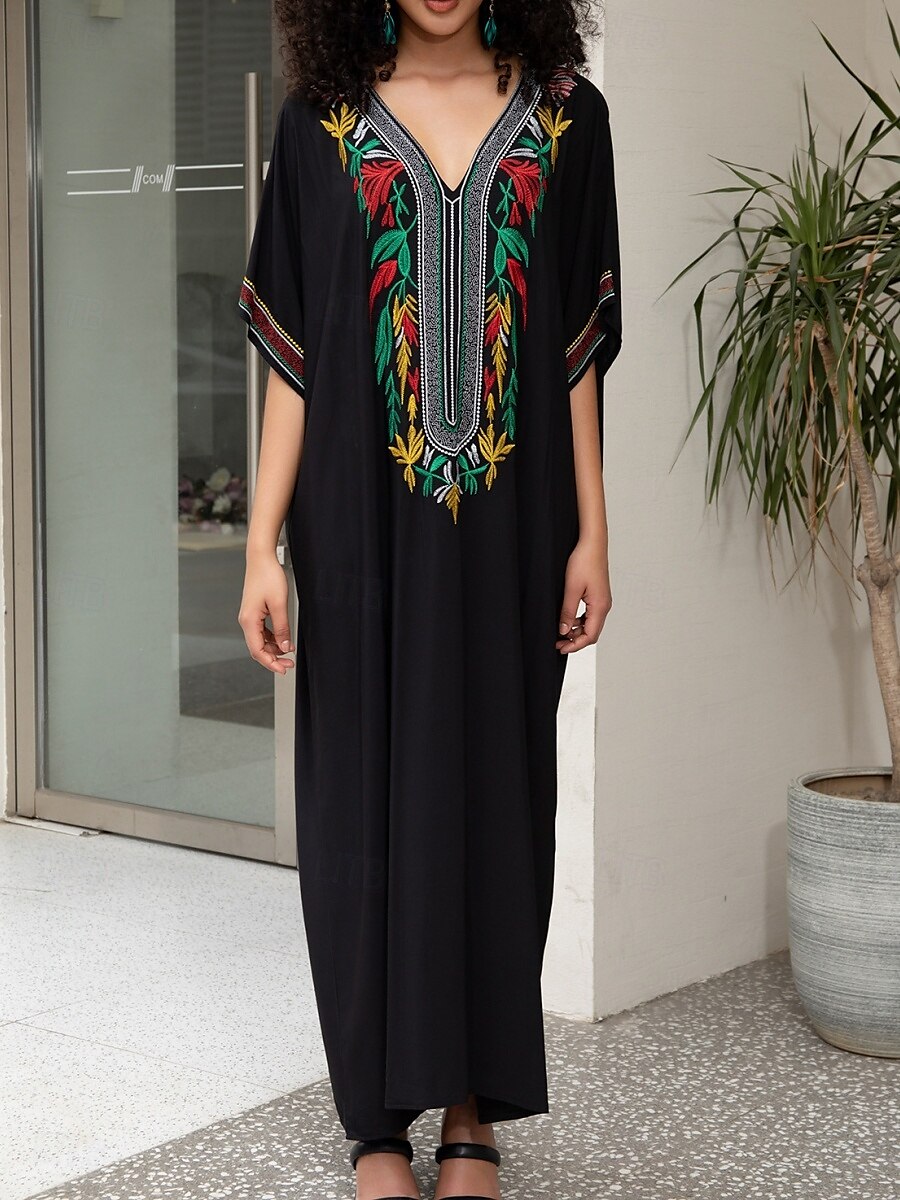 Femme Robe Maxi Robe casual robe boheme Décontractées Vacances du quotidien Standard Floral Demi Manches Col V Rouge Bleu Dorée Eté Printemps Automne de 2025 ? $41.99 –P7