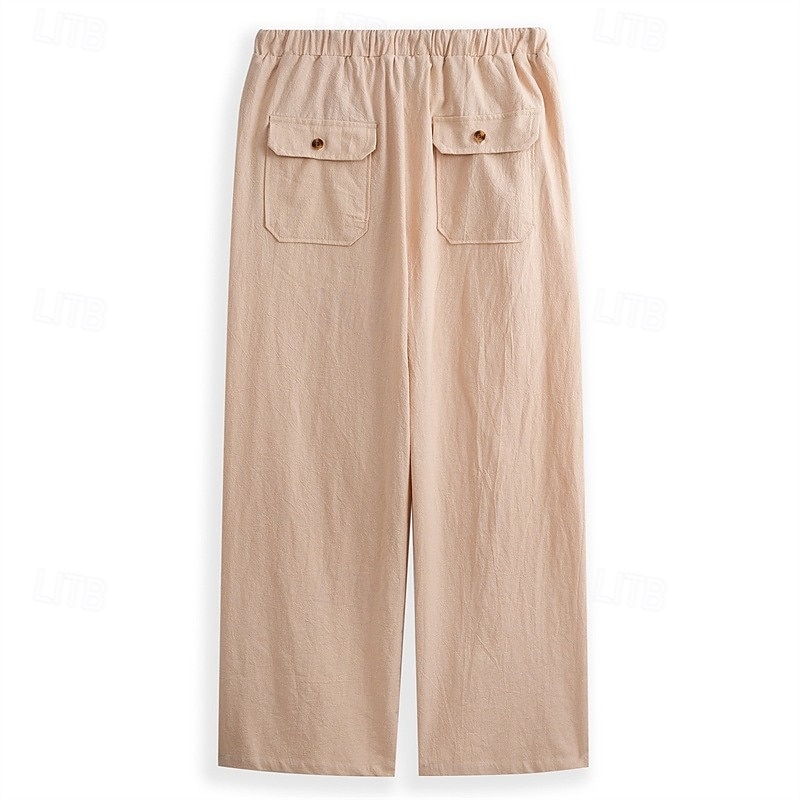 Homens Calças de linho Calças Calça verão Calças largas Calças de praia Bolsos Com Cordão Perna reta Tecido Conforto Respirável Comprimento total Diário Streetwear Moda Casual / esportivo Preto de 2025 por $27.99 –P10