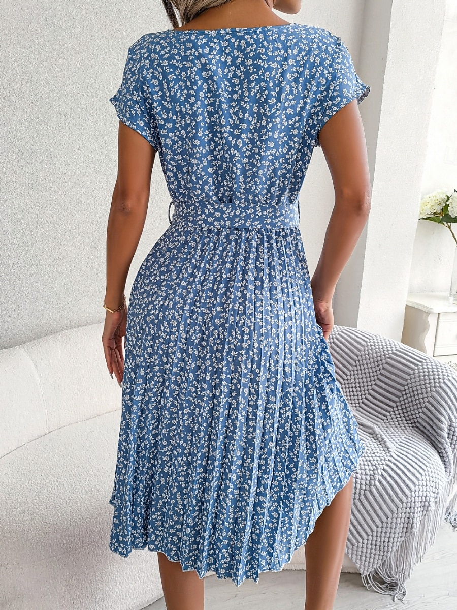 Women's Midi Dress Casual Dress A Line Dress Stylish Casual Vacation Daily Regular Fit Floral Short Sleeve Crew Neck Pink Light Blue Summer Spring 2025 - $36.99 –P2