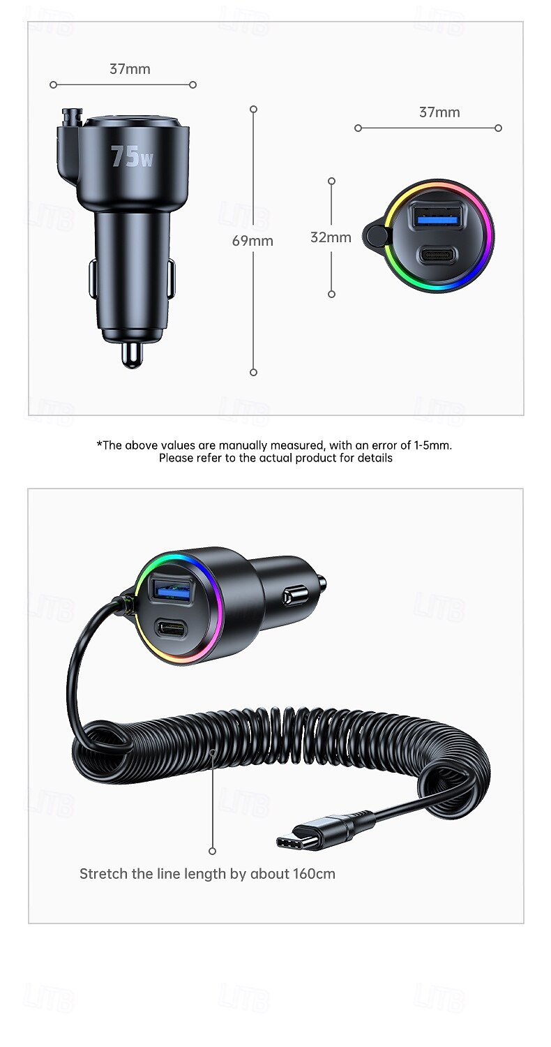 2 Usb A/C Port 1 Type C Cable Car Charger 45W Type C Fast Charging And Usb Car Charger 2025 - $31.99 –P14