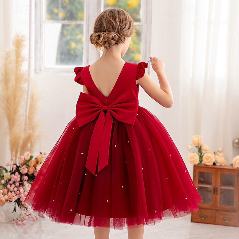 Bloemenmeisjesjurk kinderen Voor meisjes Prinses jurk Prestatie Bruiloft Feest Elegant Mooi Netstof Effen Kleur Mouwloos Strakke ronde hals Lichtgeel Licht Roze 4 jaar + 2025 - $30.99 –P8