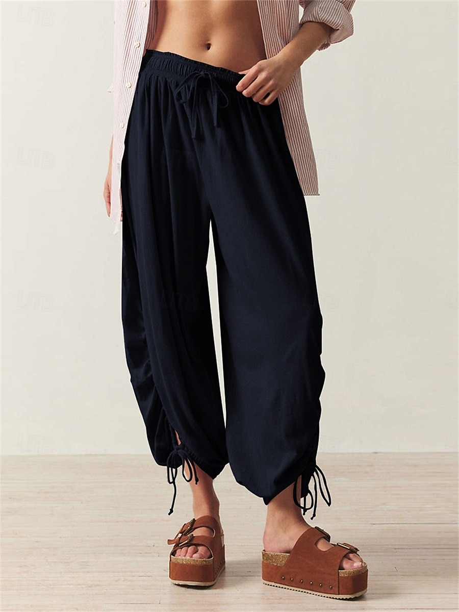 Women's Slacks Bloomers Fashion Streetwear Full Length Medium Waist Plain Drawstring Comfort Outdoor Stretchy Vacation Street Daily Black Army Green Rose Red Spring Fall Loose Fit 2025 - $27.99 –P6