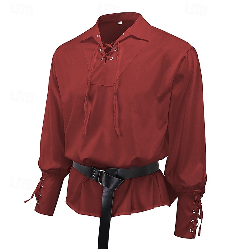 Medieval Renaissance 17th Century Medium Length Blouse / Shirt Cosplay Costume Ren Faire Knight Ritter Celtic Knight Drawstring Solid Color Men's Celtic Pirate Masquerade Casual Daily Renaissance Fair 2025 - $26.99 –P9