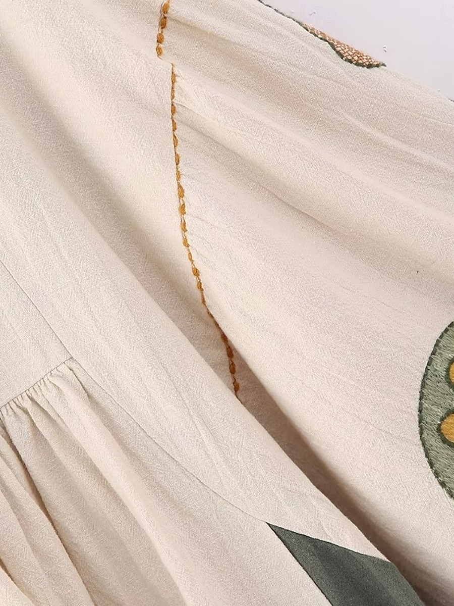 Dam Mini klänning Vardagsklänning A linjeklänning Boho-klänning bohemliv Ledigt Semester Dagligen Normal Blommig 3/4 ärm V-hals Beige Vår Höst 2025 - $42.99 –P11
