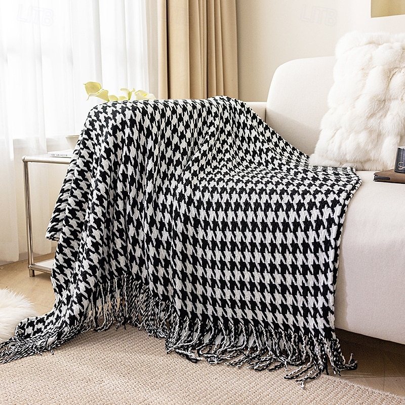 coperta con lavorazione a pied de poule modello classico e senza tempo coperta resistente e morbida perfetta per letti, divani o sedie aggiunge un tocco sofisticato all'arredamento della tua casa del 2025 a $28.99 –P2
