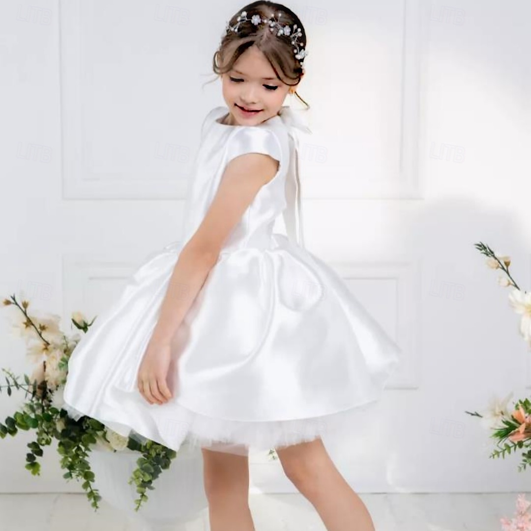 kinderkleidung Mädchen Blumenmädchen Kleid Kleid für die Erstkommunion Party Kleid Feste Farbe Ärmellos Leistung Hochzeit Party Gitter Prinzessin Süß Gitter Mitte der Wade Etuikleid Tüll-Kleid Sommer 2025 - $79.99 –P8