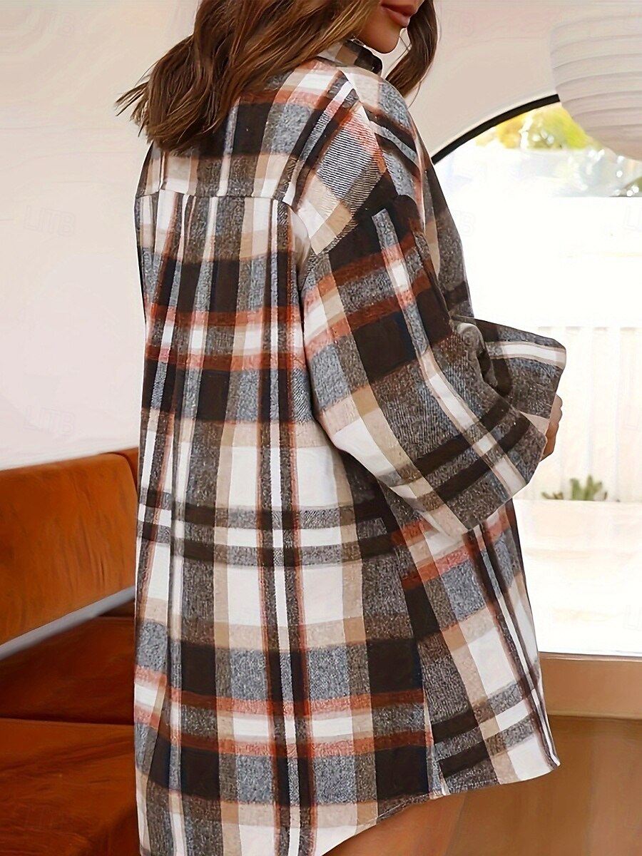 Damen Hemd Bluse Plaid Basic Brautkleider schlicht Langarm Hemdkragen Normale Oberteile Täglich Patchwork Knopf Rote Herbst Winter 2025 - $34.99 –P2