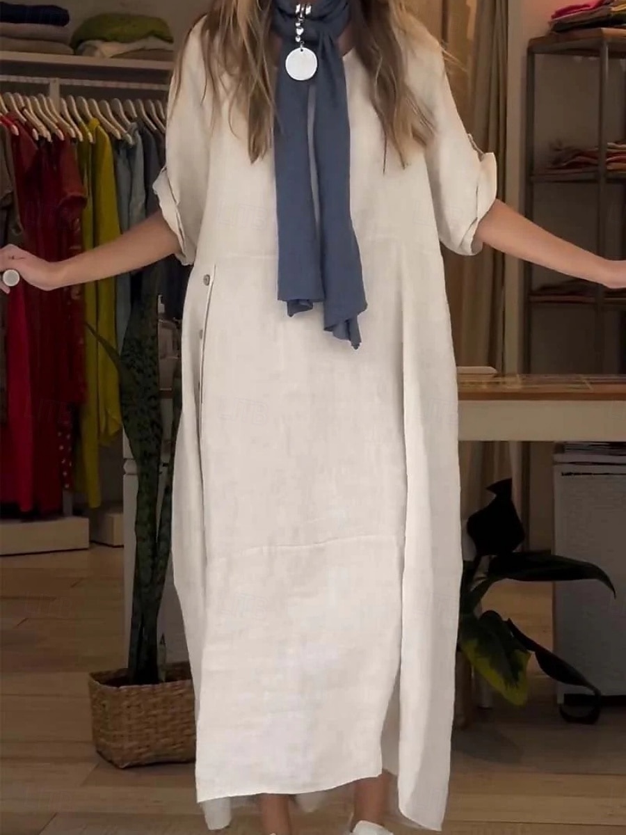 Naisten Mini mekko Pellava-inspiroidut mekot Rento mekko Tavallinen mekko Puuvillainen Maxi Mekko Vapaa-aika Urheilu ja ulkoilu Katu Normaali Tavallinen Lyhythihainen Tiukka pyöreä kaula-aukko Apila 2025 - $32.99 –P1