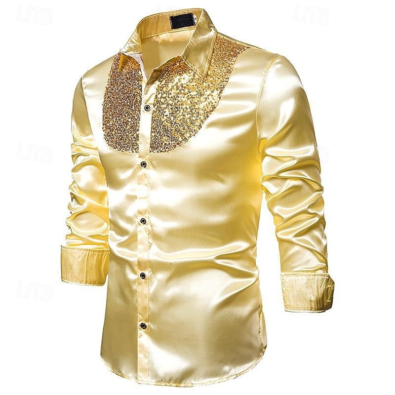 Men's Shirt Dress Shirt Button Up Shirt Plain Wedding Party Black White Red Blue Long Sleeve Lapel Spring &  Fall Clothing Apparel Sequins 2025 - $23.99 –P2