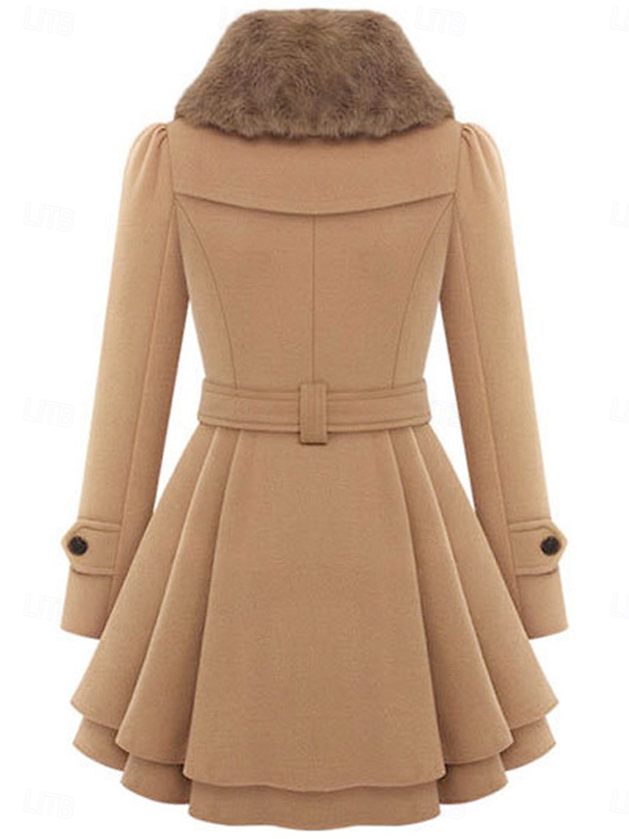 Women's Coat Pea Coat Windproof Warm Patchwork Buttons Elegant Fashion Solid Color Daily Turndown Regular Fit Long Sleeve Outerwear Black Khaki Fall Winter 2025 - $39.99 –P2