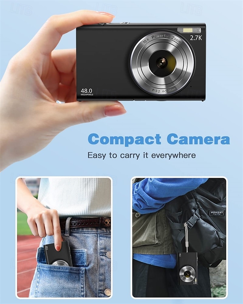 Digital Camera 4K Vlogging Camera 48Mp Digital Zoom Portable Point and Shoot Digicam with 32GB/64GB/128GB Memory Card Included 2025 - $95.99 –P2