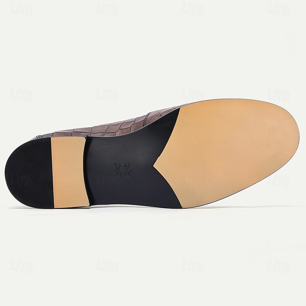 κομψά καφέ δερμάτινα loafers με μοτίβο κροκόδειλου και λεπτομέρεια για άνδρες | ιδανικό για casual και business casual 2025 - $94.99 –P6