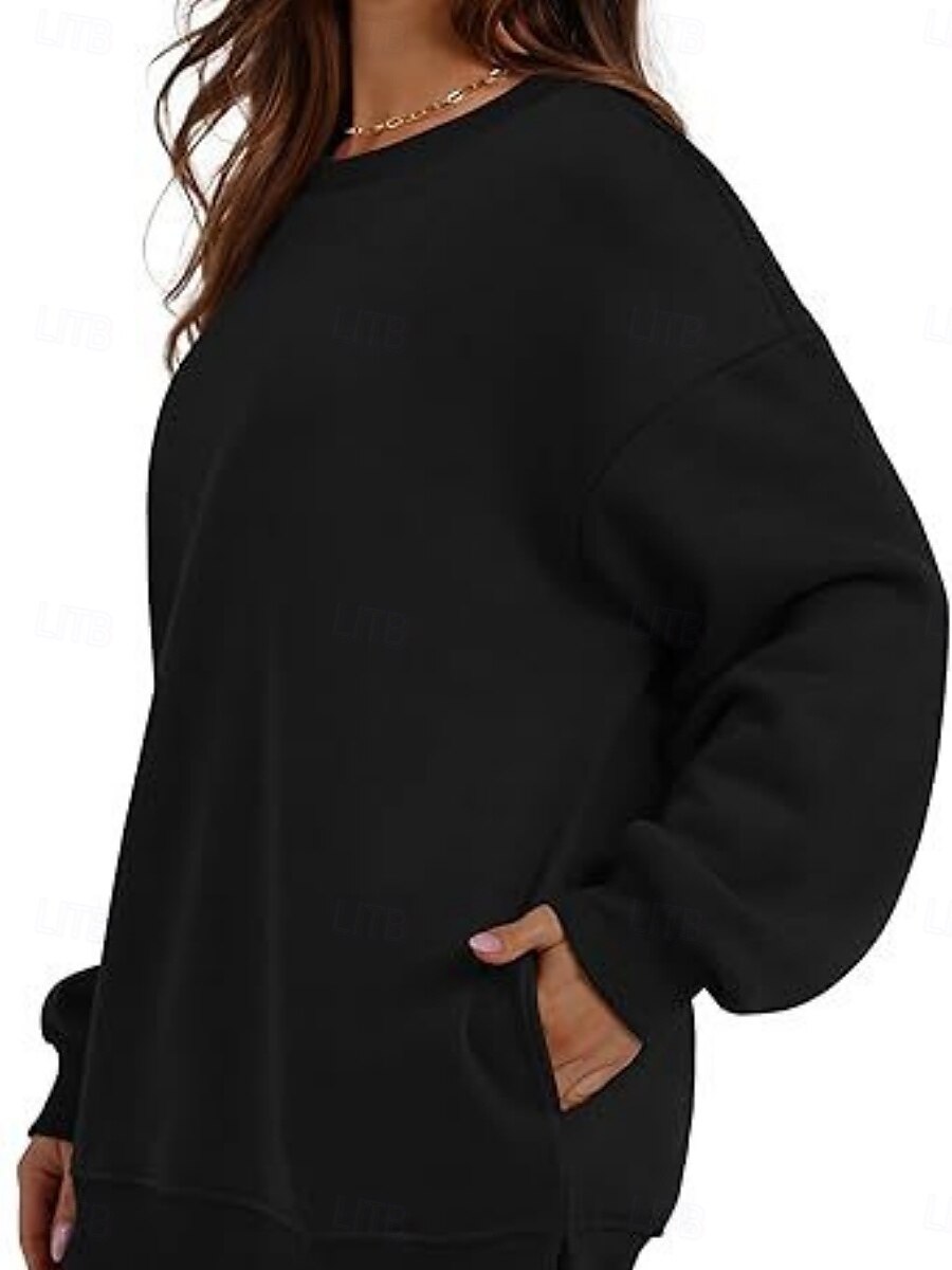 női pulóver alkalmi sima utcai mindennapi ruha legénységi nyakú zseb hosszú ujjú fekete rózsaszín khaki ősz tél 2025 - $29.99 –P7