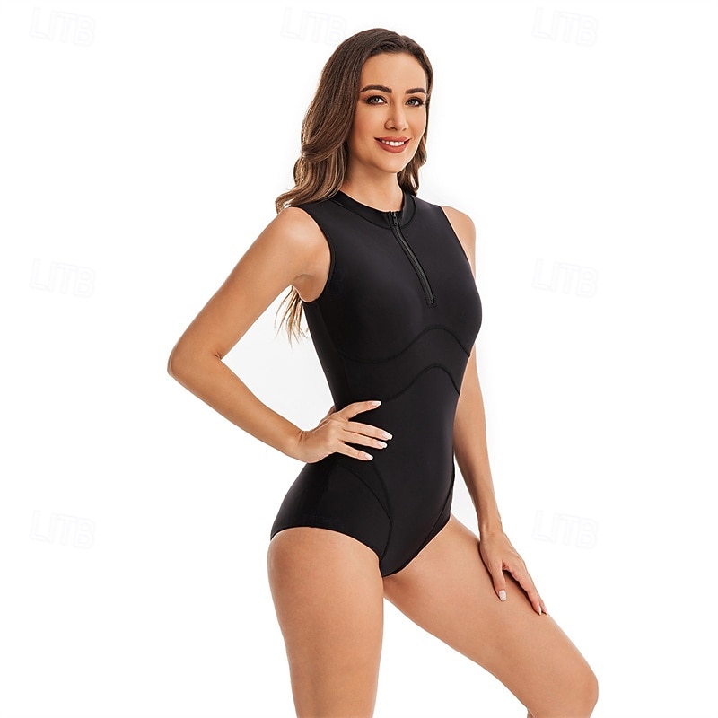 Femme Maillot Anti UV Maillot de bain 1 pièce Protection solaire UV UPF50+ Poids Léger Sans Manches Spandex Le Maillot de corps Maillot de bain Zip sur le devant Natation Surf Plage Sports nautiques de 2025 ? $27.99 –P5