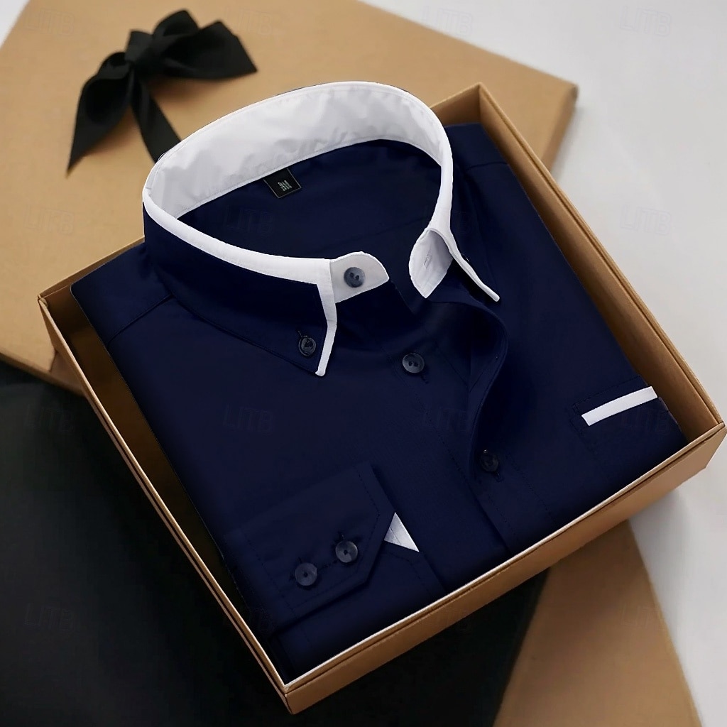 Homens Saia camisa de botão camisa de colarinho Camisa não de ferro Tecido Casamento Trabalho Azul Claro Branco Rosa Azul Marinha Manga Longa Colarinho Todas as Estações Roupa de 2026 por $26.99 –P9