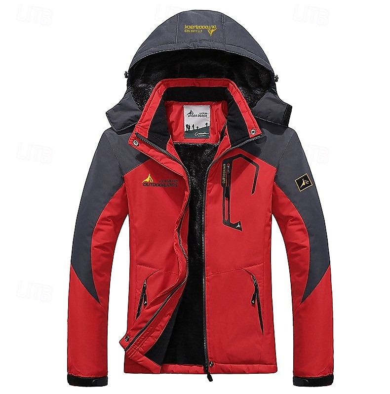Men's Ski Jacket Gorpcore Softshell Fleece Jacket Waterproof Rain Jacket Winter Outdoor Thermal Warm Windproof Windbreaker Trench Coat Top Outerwear Skiing Camping Hiking Casual Denim Blue Red Green 2025 - $49.99 –P2