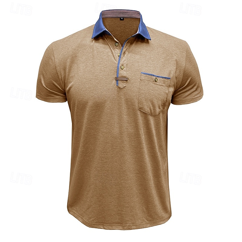 Per uomo Polo Camicia da golf Golf Attività commerciale Informale Classico Manica corta Di tendenza Tinta unica Bottoni Tasche Estate Primavera Standard Grigio scuro Verde foresta Blu denim Nero del 2026 a $22.99 –P11