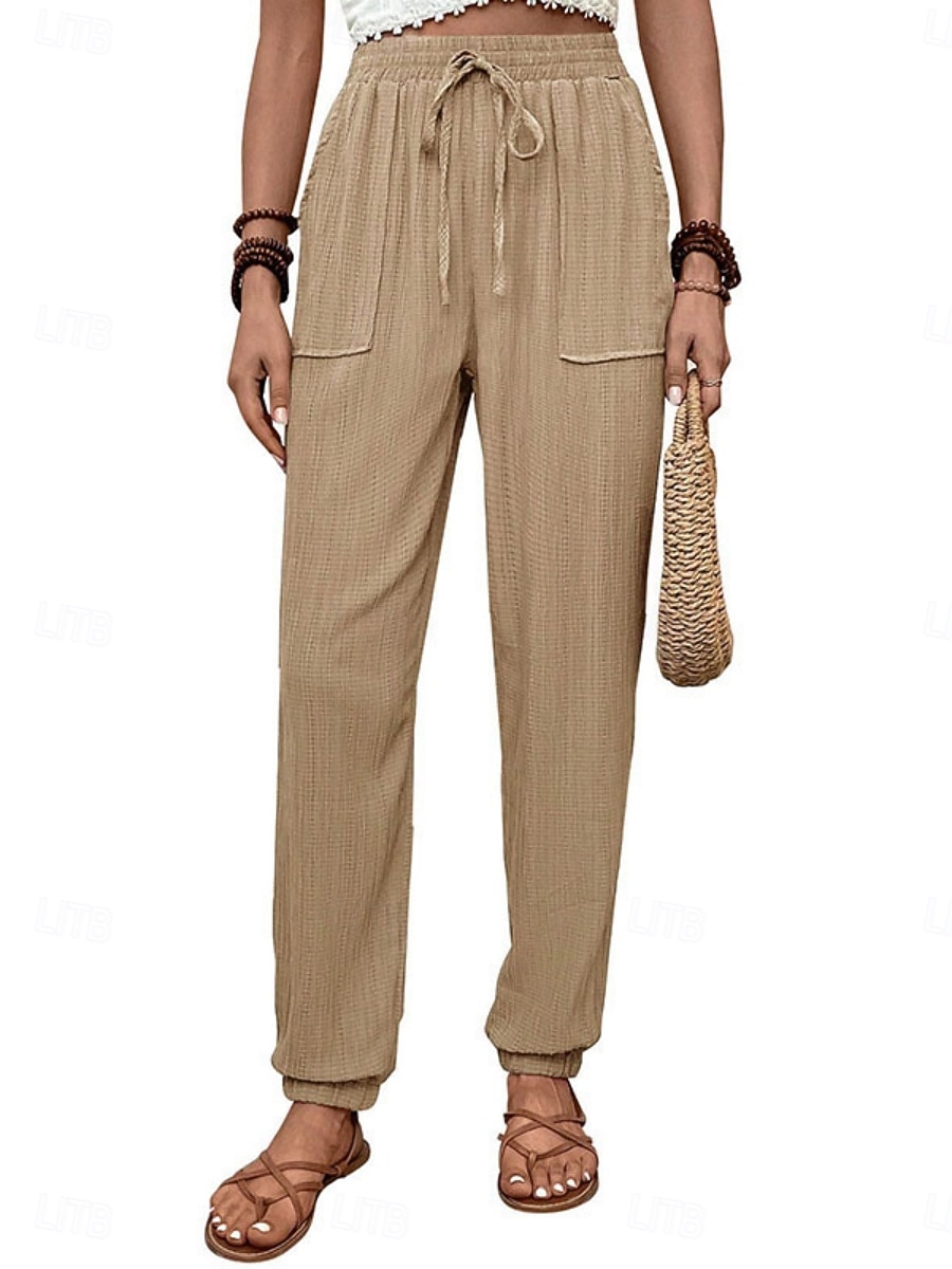 Women's Tapered pants Chinos Fashion Streetwear Full Length High Waist Plain Pocket Elastic Waistband Comfy Soft Comfortable Micro-elastic Outdoor Street Black Green Khaki Spring &  Fall Regular Fit 2026 - $26.99 –P5