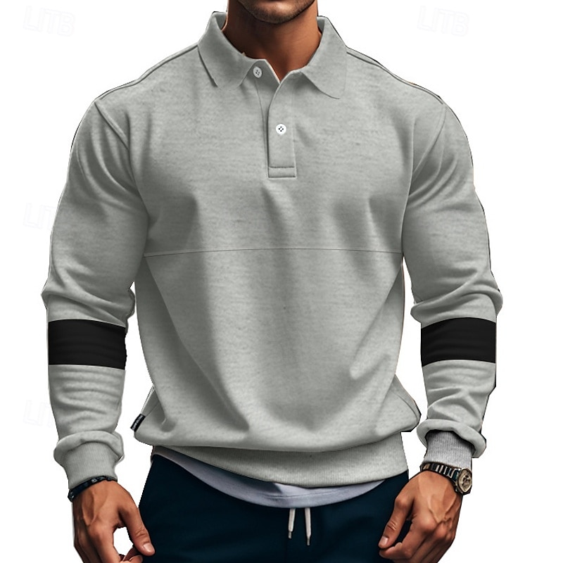 Men's Golf Shirt Golf Polos Shirts Work Casual Lapel Long Sleeve Basic Modern Color Block Patchwork Buttons Spring &  Fall Regular Fit Black White Army Green Khaki Gray Golf Shirt 2025 - $25.99 –P11