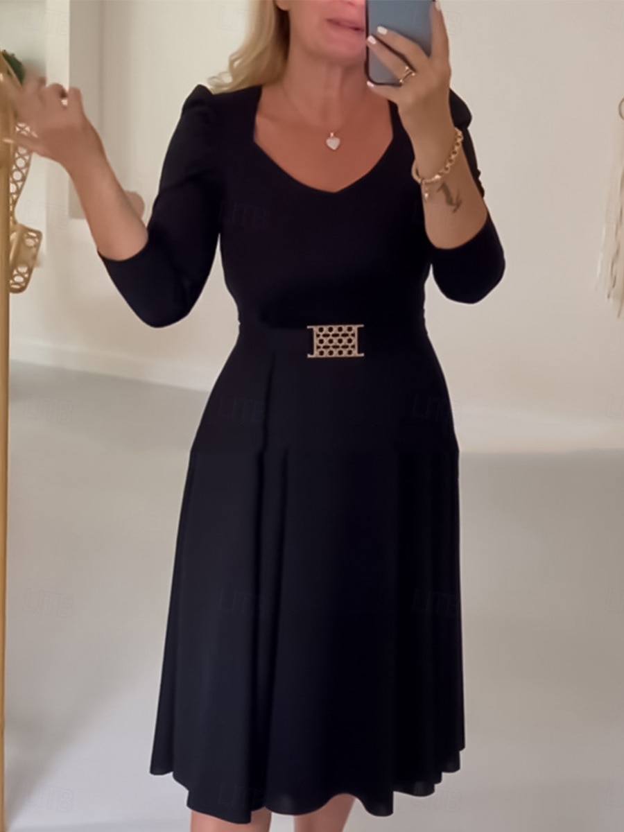 Női Midi ruha Swing ruha A vonalú ruha Elegáns Stílusos Alkalmi Vakáció Napi Normál Sima Hosszú ujj Terített nyak Fekete Tavasz Ősz 2025 - $41.99 –P1
