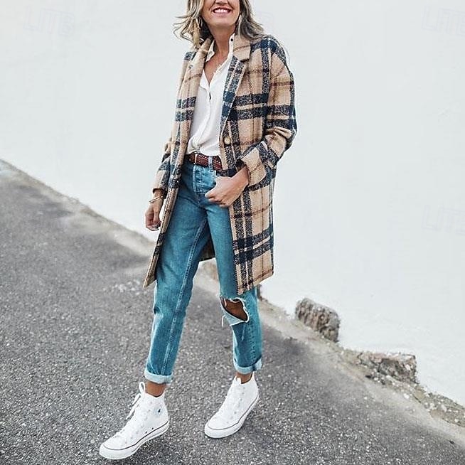 Mulheres Casaco de inverno Casaco A Prova de Vento Manter Quente Bolsos Casual Estilo de rua Xadrez Férias Trabalho Rua Roupa Diária Não Trespassado Aberto para a Lateral Ajuste Largo Manga Longa de 2025 por $43.99 –P3