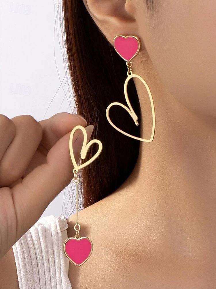 brincos femininos de coração com glitter, design em camadas rosa e branco, joias leves e modernas para o dia dos namorados, festas e presentes de 2025 por $7.99 –P1