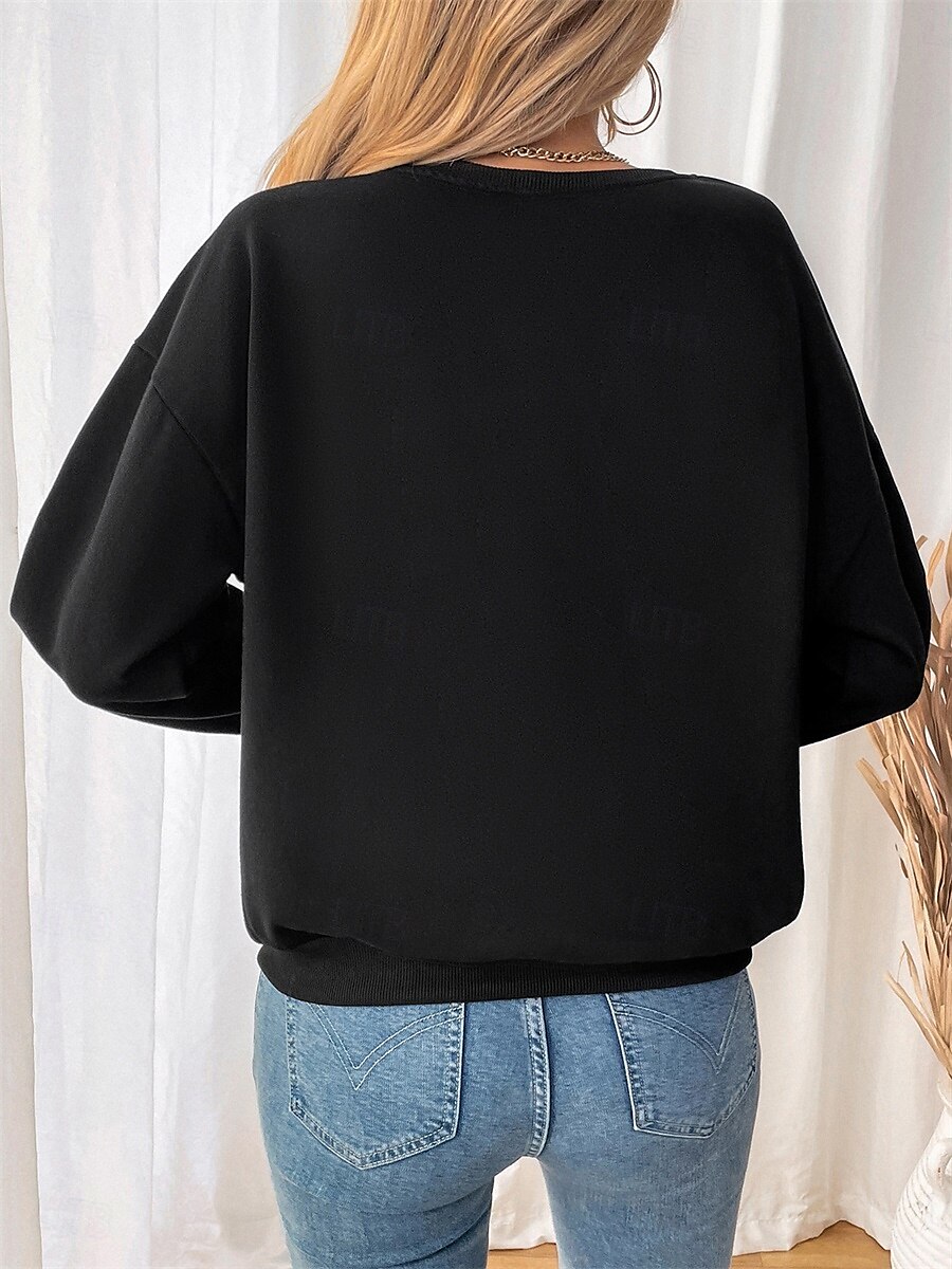 Per donna Di tendenza Informale Manica lunga Girocollo Top regolari Strada Informale Sport Collage Nero Autunno Inverno del 2025 a $35.99 –P5