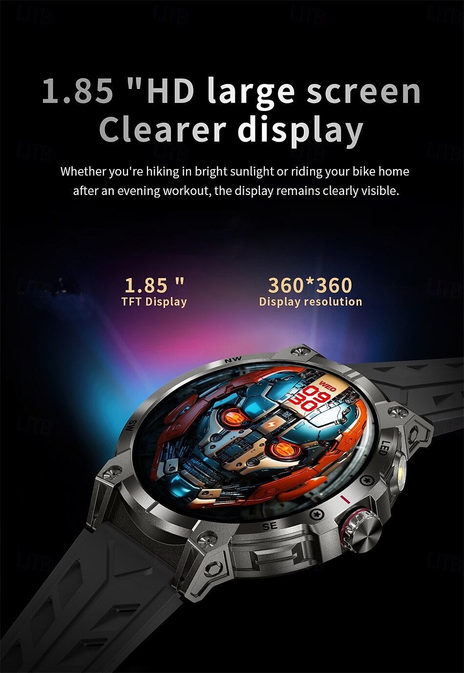 2025年 kc89 スマートウォッチ BT 通話 LED 懐中電灯 コンパス 心拍数 760mAh 大容量バッテリー スマートウォッチ コレクション – $59.99 –P3
