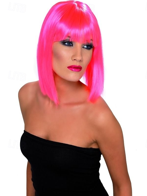 Perruque glamour pour déguisement des années 80 avec frange - rose fluo pour carnaval de 2025 ? $26.99 –P1