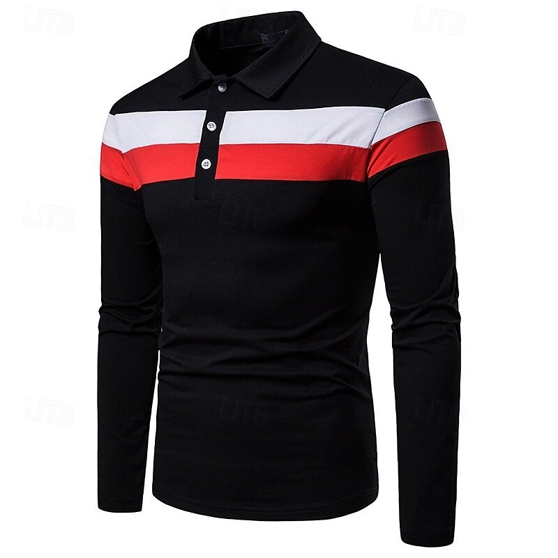 Herren Golfhemd Golf Poloshirts Arbeit Casual Kargen Langarm Basic Modern Farbblock Patchwork Knopf Frühling & Herbst Regular Fit Schwarz Weiß Gelb Golfhemd 2025 - $12.99 –P9