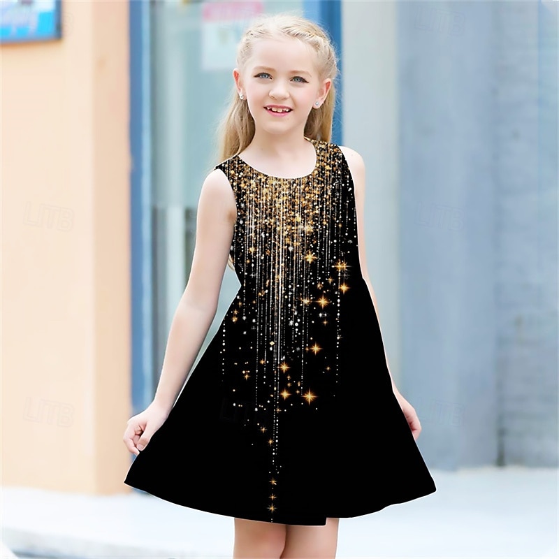 Girls ' 3D Graphic Vestido Sin Mangas Verano Primavera Vacaciones Diario Festivos Princesa Hermosa Dulce Niños 4-12 años Vestido informal Vestido de una línea Hasta la Rodilla Ajuste regular 2025 - $13.99 –P2