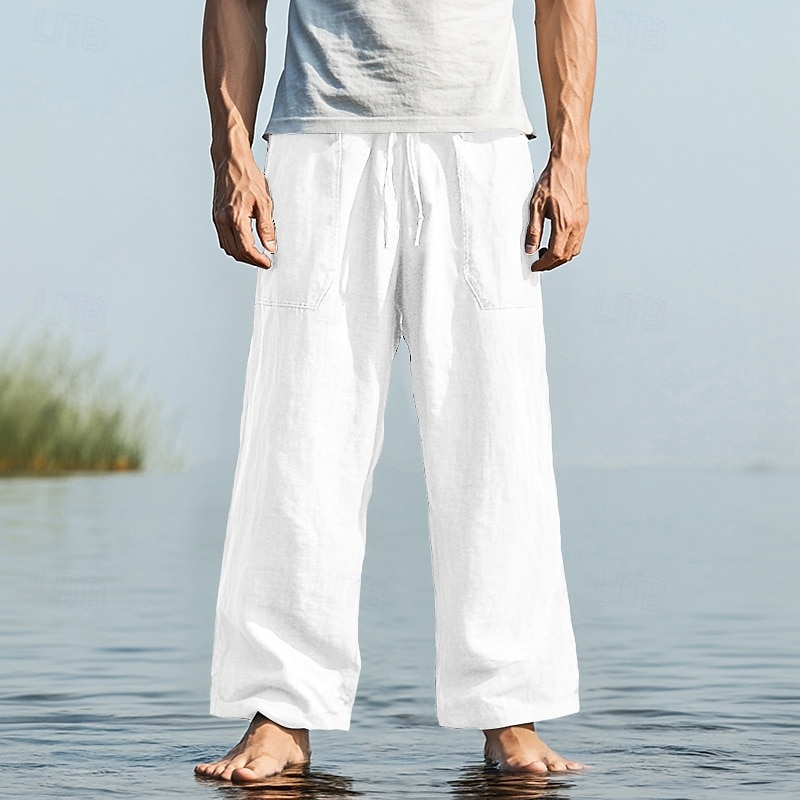 Homens Calças Calça verão Calças largas Calças de praia Calça casual Com Cordão Bolso frontal Perna reta Tecido Conforto Macio Comprimento total Ioga Feriado Praia Moda Havaiana Preto Branco de 2025 por $22.99 –P6