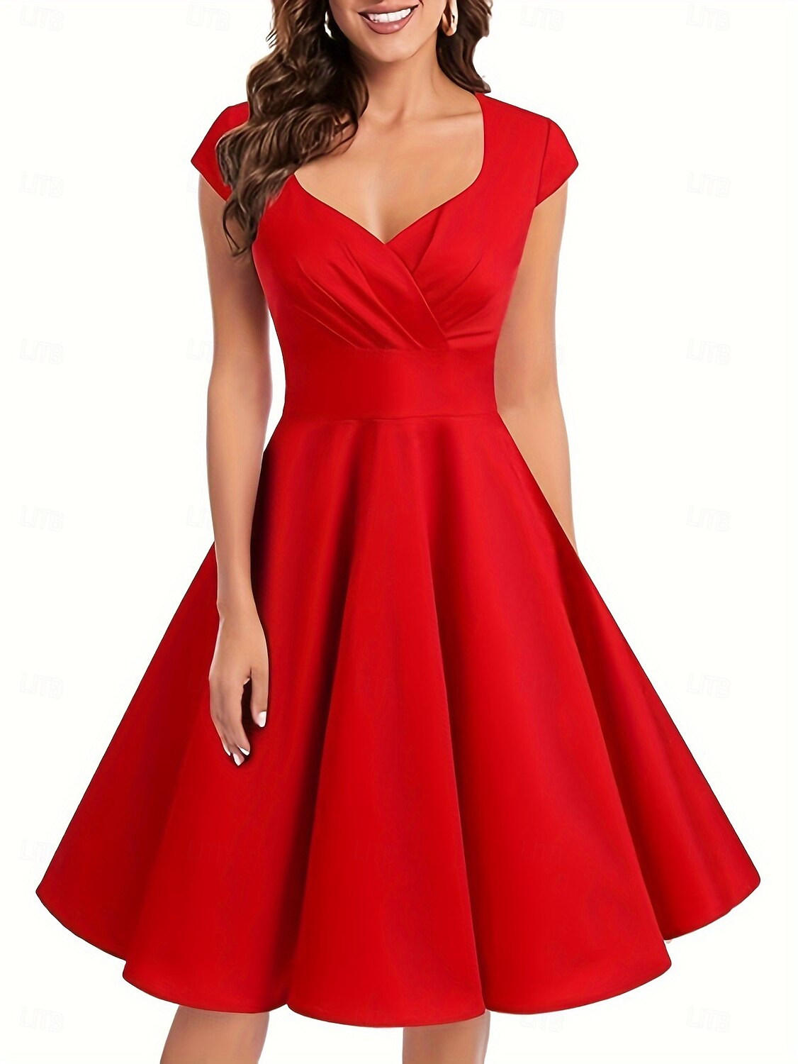 A-Linie Abendkleid Brautmutter Kleid Formal Knielang Lange Ärmel V-Ausschnitt Gürtel  Schärpe Italien Satin mit gerafftem Detail 2025 - $123.99 –P3