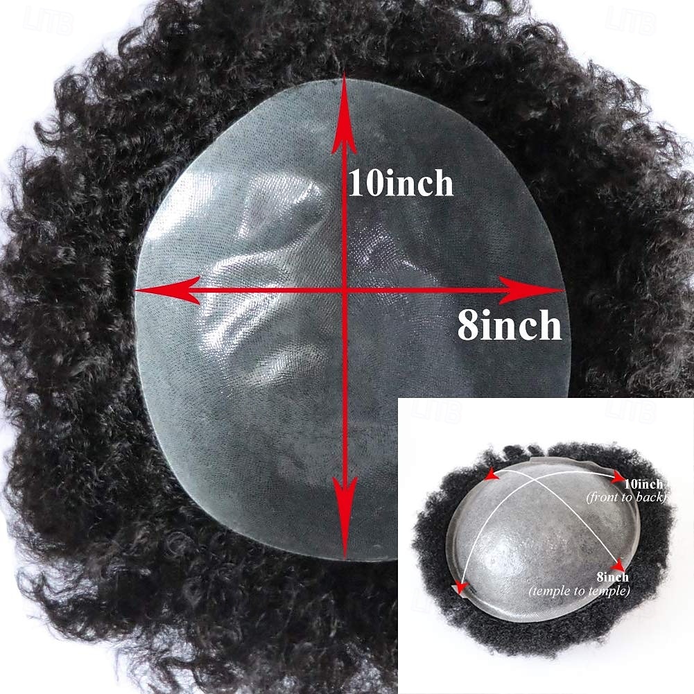 Afro Toupee For Black Men Afro Wavy Mens Toupee Human Hair Replacement Systems Full Poly Thin Skin Injection African Mens Afro Curly Toupee PU 1# JET BLACK-10MM 2026 - $316.79 –P3