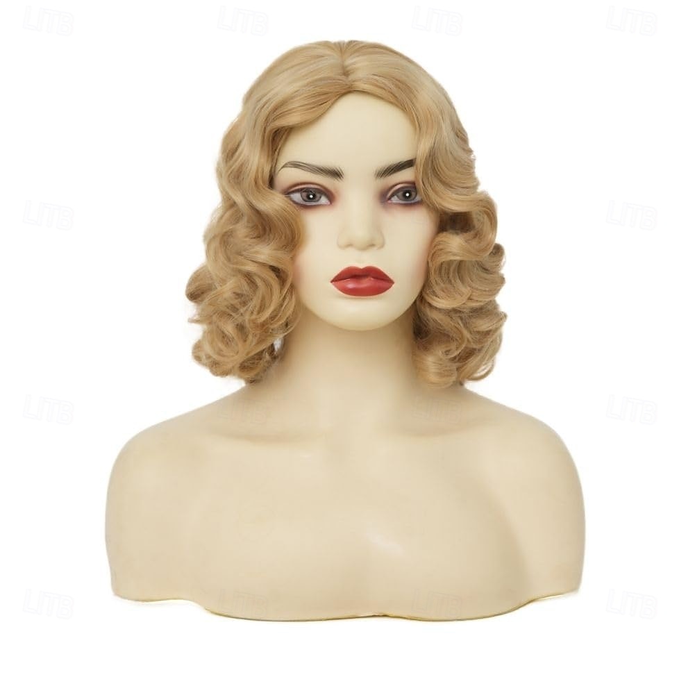 Perruques ondulations au doigt blondes pour femmes perruque naturelle synthétique résistante à la chaleur cheveux de flapper longueur moyenne partie latérale pour fête vintage quotidienne Halloween de 2025 ? $17.99 –P2