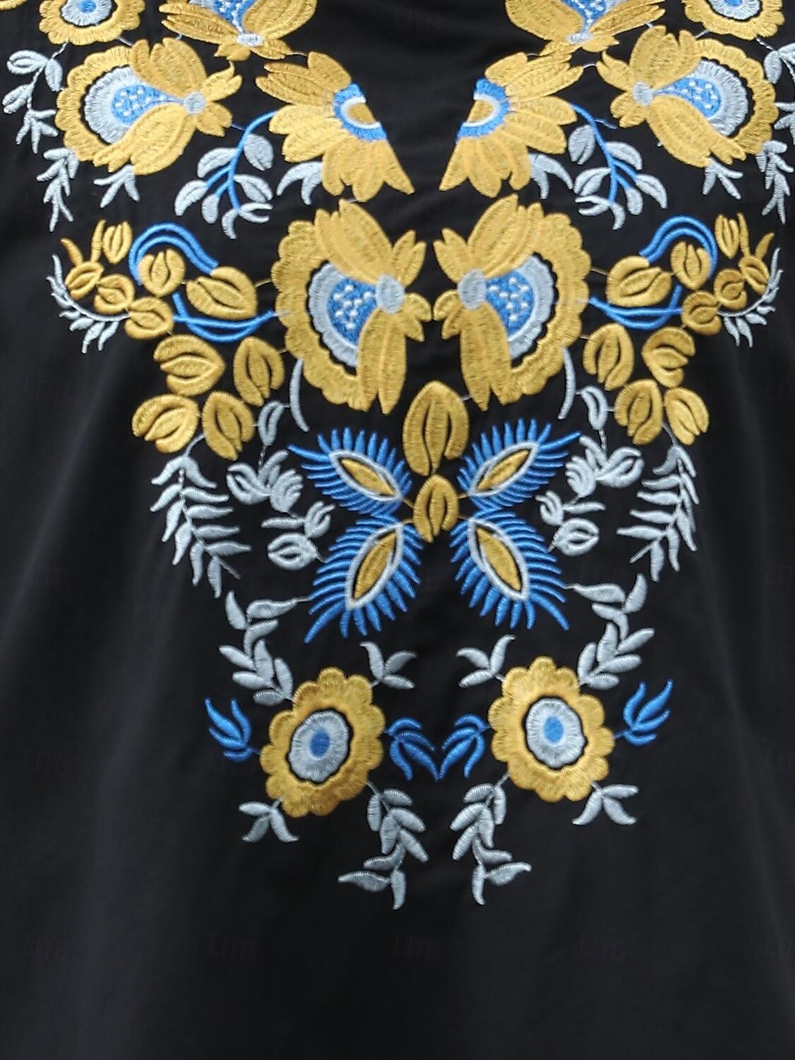 Damen Hemd Feste Farbe Blumen Brautkleider schlicht Boho 3/4 Ärmel Ellbogenlange Ärmel Rundhalsausschnitt Normale Oberteile Urlaub Party Täglich Bestickt Schwarz Herbst Frühling Sommer 2025 - $45.99 –P7