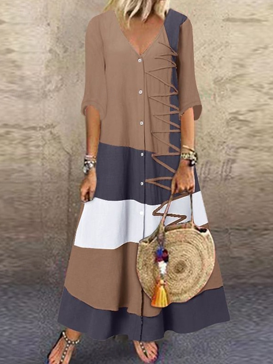 Women's Color Block Boho Dress V Neck Maxi Dress Vintage Ethnic Bohemian Half Sleeve Summer Spring S M L XL XXL XXXL XXXXL XXXXXL 2025 - $41.99 –P1