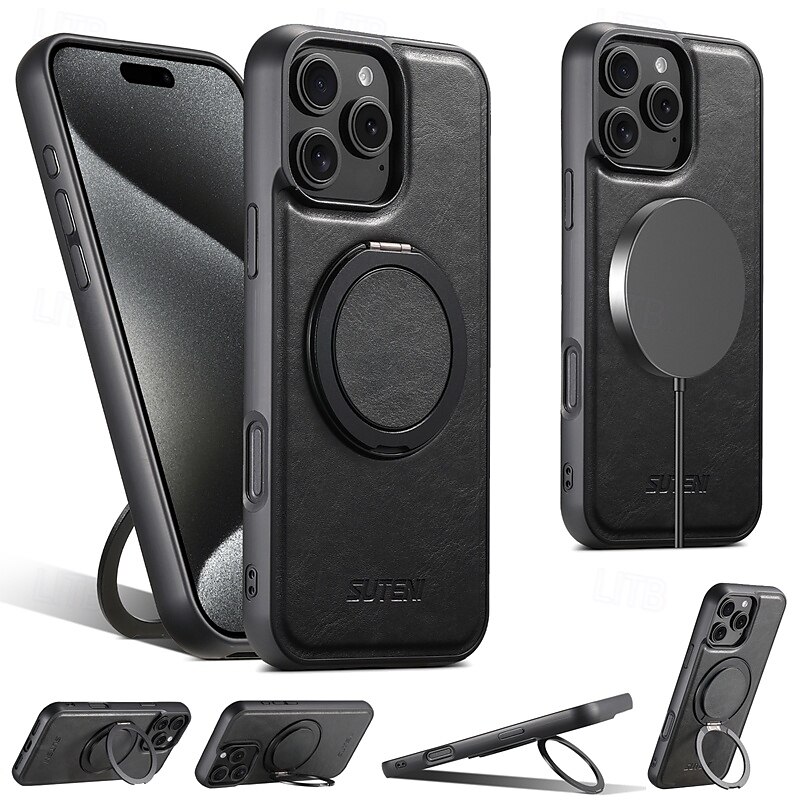 2025年 電話 ケース 用途 iPhone 16 Pro Max プラス iPhone 15 プロマックスプラス iPhone 14 13 12 Pro Max Plus バックカバー スタンド付き 磁石バックル ワイヤレス充電をサポート レトロ風 TPU PUレザー  コレクション – $23.99 –P16