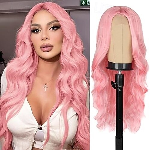 parrucca lunga per donna con riga centrale ondulata donne affascinanti parrucche realistiche dall'aspetto naturale parrucca sintetica in fibra resistente al calore per uso quotidiano alle feste del 2025 a $25.99 –P2