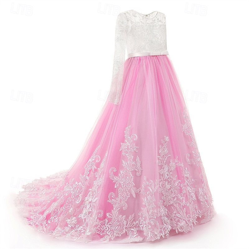 Vestido para Meninas das Flores Crianças Para Meninas Vestido de princesa Espetáculo Casamento Festa Elegante Lindo Com Transparência Flor Manga Longa Gola Redonda Branco Rosa 4 anos + de 2026 por $83.99 –P3