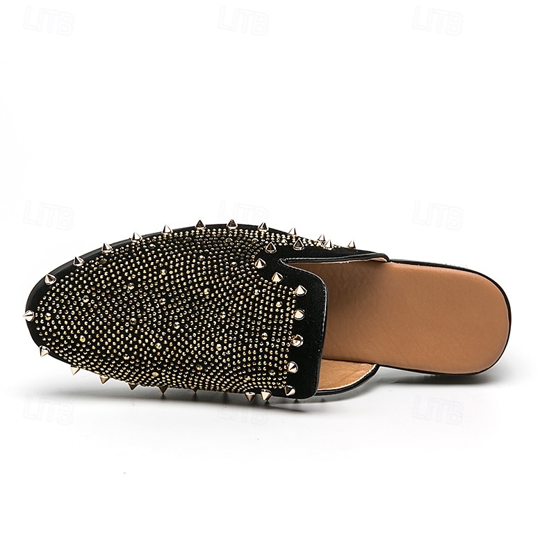 Schwarze Slipper für Herren mit Nieten – mit Strasssteinen verzierte Pantoletten mit auffälligem Design für Partys und Abendgarderobe 2025 - $54.99 –P5