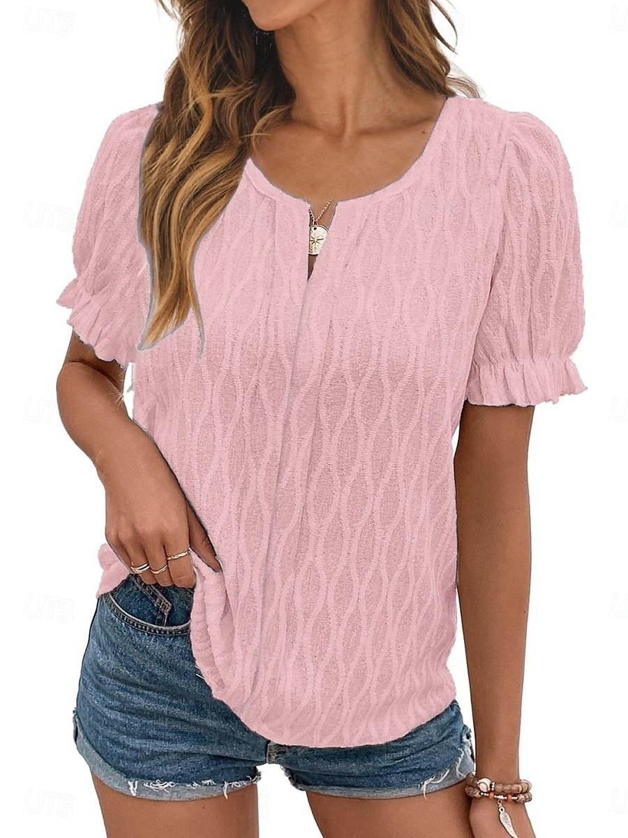 Top Eleganti in Pizzo Bianco per Donna con Occhielli Maglietta Moda Casual Semplice Regolare Maniche Lunghe Collo Intagliato Regolare Fit Giornaliero Weekend Romantico Petite Top Estivi da Vacanza del 2025 a $21.99 –P5