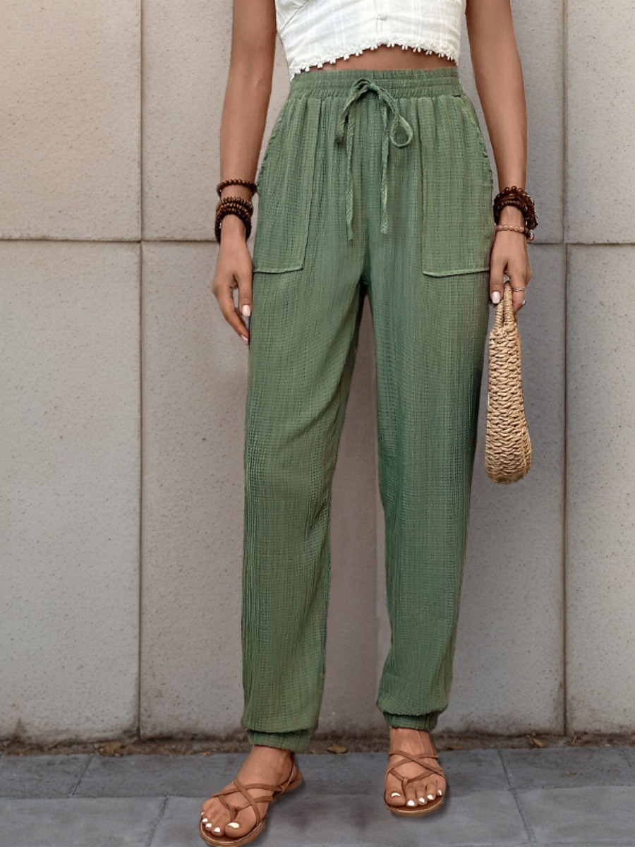 Women's Tapered pants Chinos Fashion Streetwear Full Length High Waist Plain Pocket Elastic Waistband Comfy Soft Comfortable Micro-elastic Outdoor Street Black Green Khaki Spring &  Fall Regular Fit 2026 - $26.99 –P17