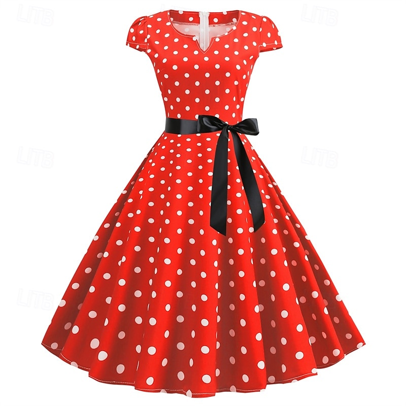 Elegant Classical 1950s Dress Polka Dot A-Line Women's Valentine's Day Event / Party Date Tea Party Adults' Dress Spring & Summer 2025 - GBP £15 –P4