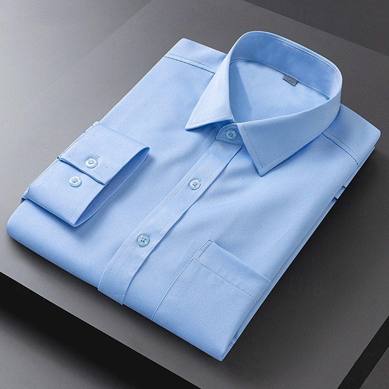 Hombre Camisa para Vestido Camisa sin planchar Plano Diario Exterior Bleu Ciel Azul Marino Manga Larga Cuello Vuelto Verano Primavera Ropa 2026 - $28.99 –P1