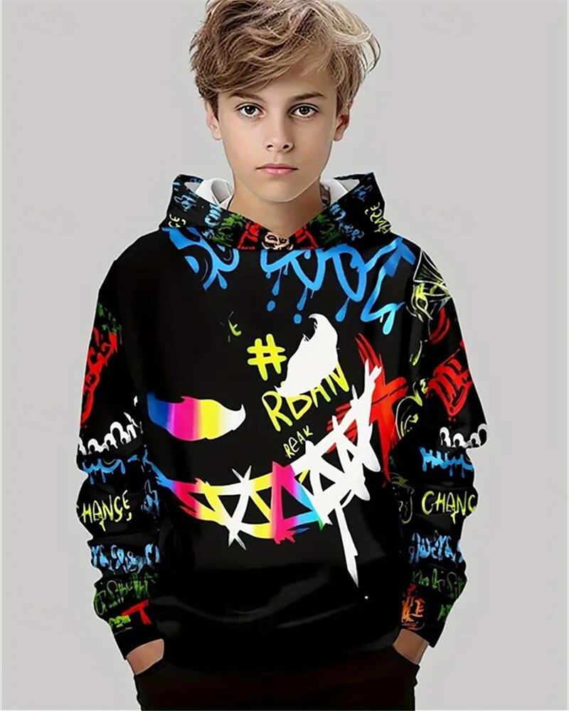 Pojkar 3D Grafisk Huvtröja Långärmad Vår Höst Mode Streetwear Barn 4-12 år Huva Utomhus Ledigt Dagligen Normal 2025 - $18.99 –P1