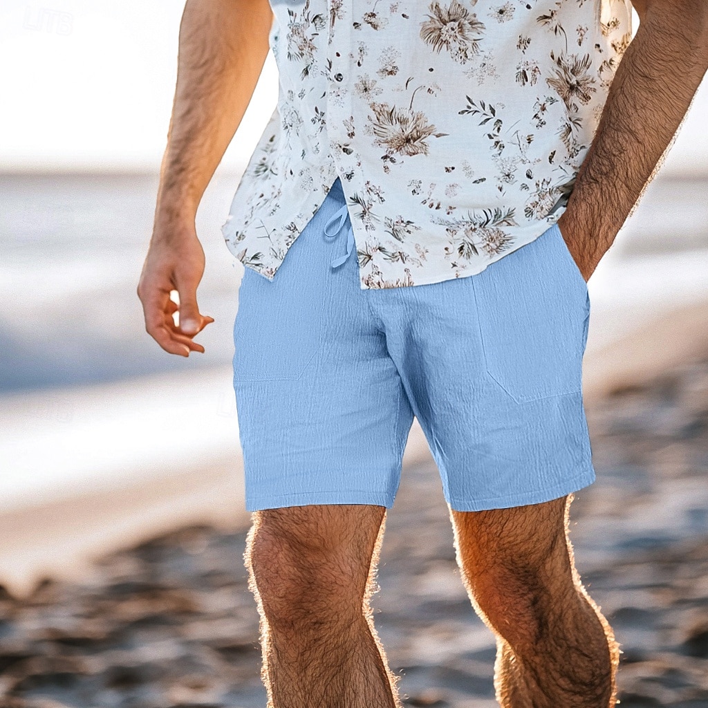 Hombre Pantalón corto Pantalones cortos de lino Pantalones cortos de verano Correa Bolsillo Cintura elástica Plano Comodidad Transpirable Corto Casual Diario Festivos Moda Estilo clásico Verde Trébol 2026 - $8.99 –P12