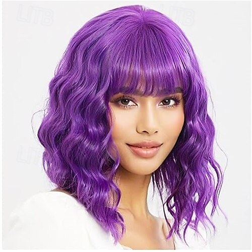 peruca ondulada curta bob encaracolado comprimento dos ombros sintético colorido cosplay de 2025 por $18.49 –P3